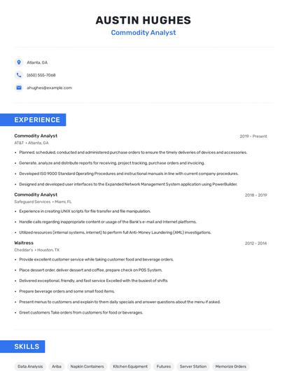 Commodity Analyst Resume