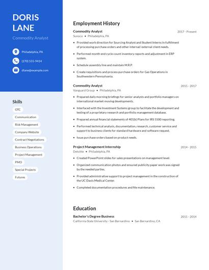 Commodity Analyst Resume