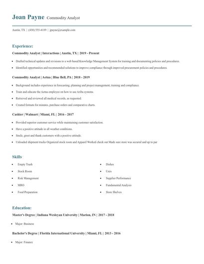 Commodity Analyst Resume