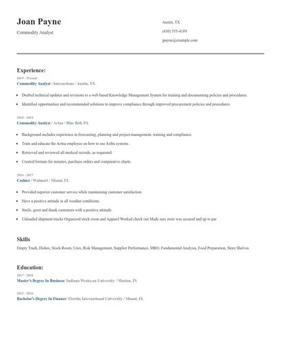 Commodity Analyst Resume