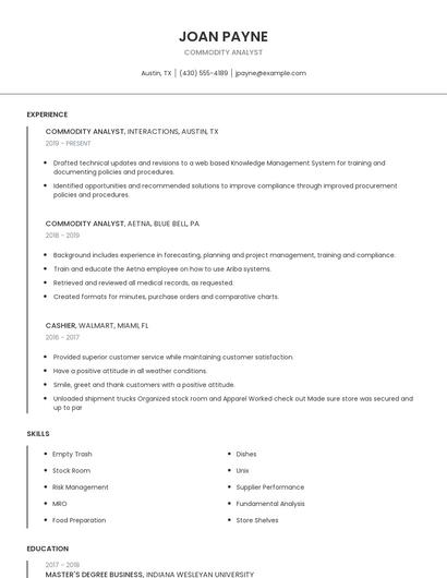 Commodity Analyst Resume