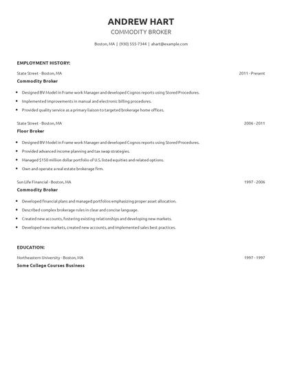 Commodity Broker Resume