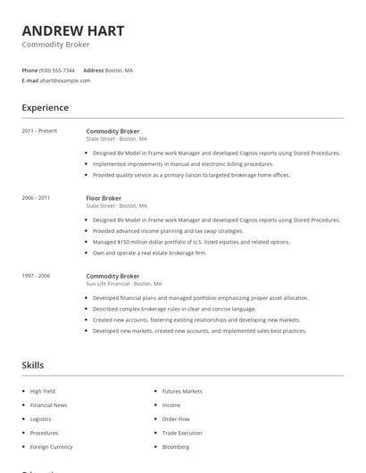 Commodity Broker Resume