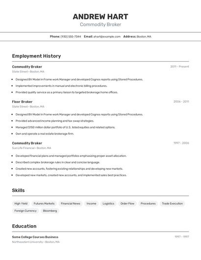 Commodity Broker Resume