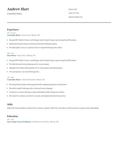 Commodity Broker Resume