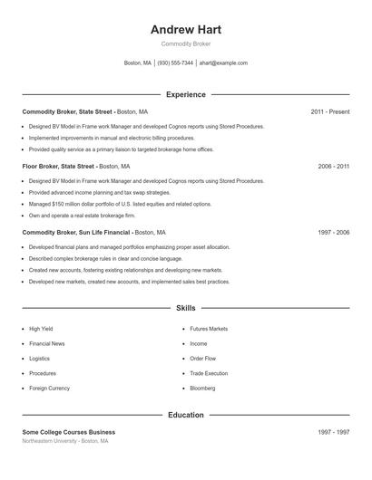 Commodity Broker Resume