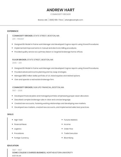 Commodity Broker Resume