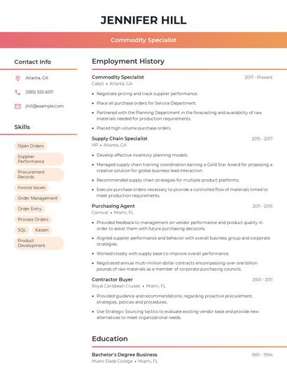 Commodity Specialist Resume