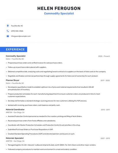 Commodity Specialist Resume