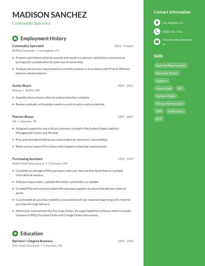 Commodity Specialist Resume