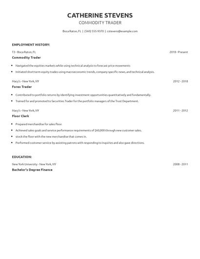 Commodity Trader Resume