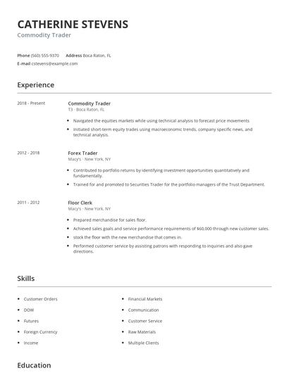 Commodity Trader Resume
