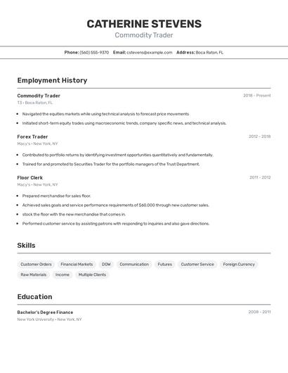 Commodity Trader Resume