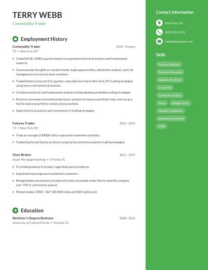 Commodity Trader Resume