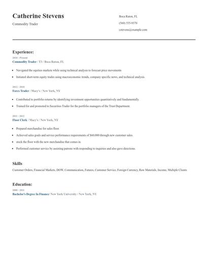Commodity Trader Resume