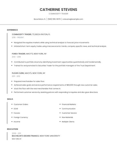 Commodity Trader Resume