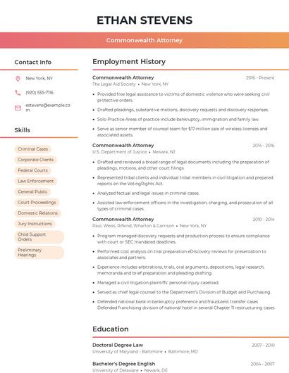 Commonwealth Attorney Resume
