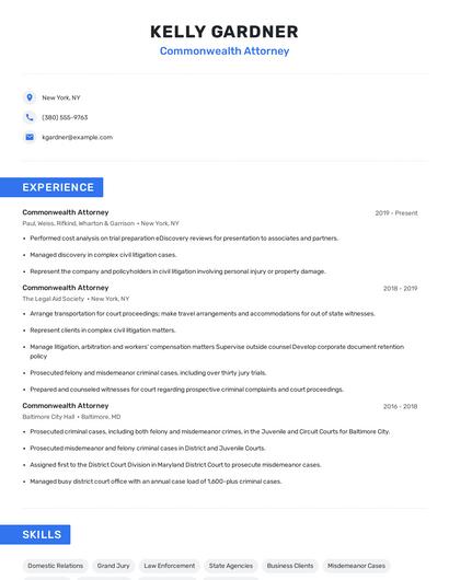 Commonwealth Attorney Resume