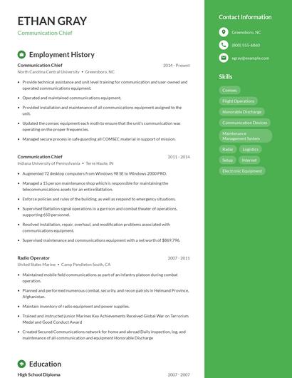Communication Chief Resume