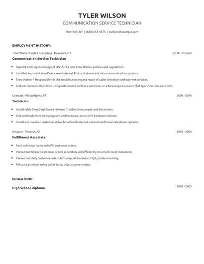 Communication Service Technician Resume