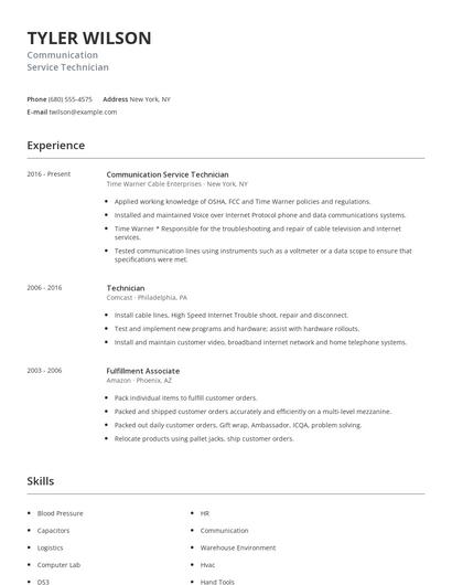 Communication Service Technician Resume