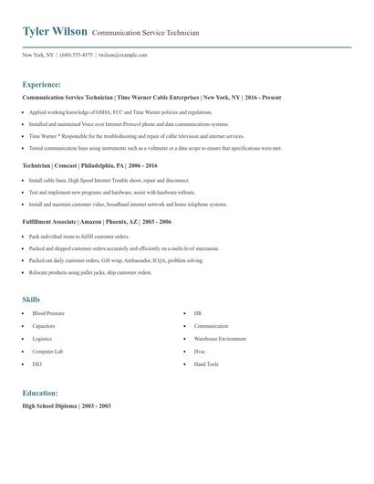 Communication Service Technician Resume