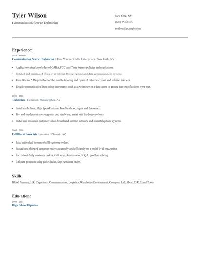 Communication Service Technician Resume