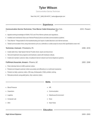 Communication Service Technician Resume