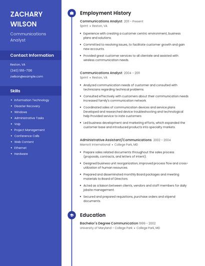 Communications Analyst Resume