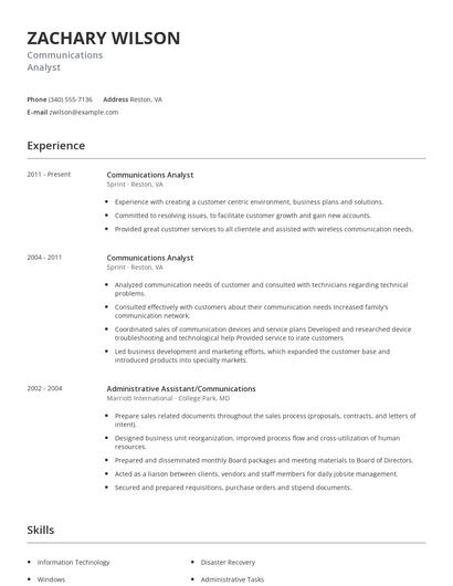 Communications Analyst Resume