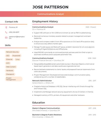 Communications Analyst Resume