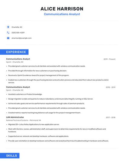 Communications Analyst Resume