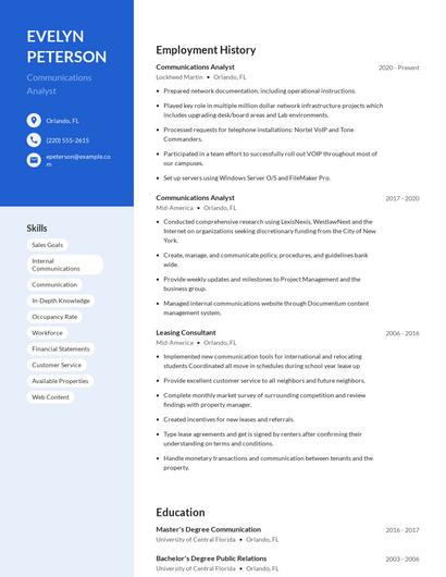 Communications Analyst Resume