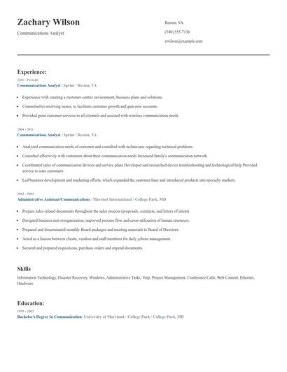 Communications Analyst Resume