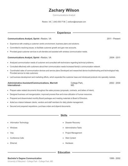 Communications Analyst Resume