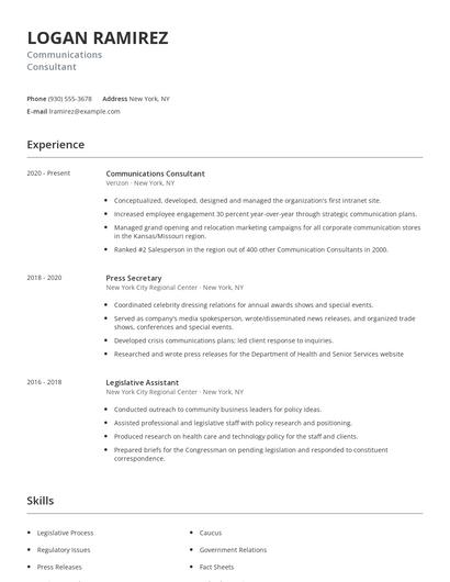 Communications Consultant Resume