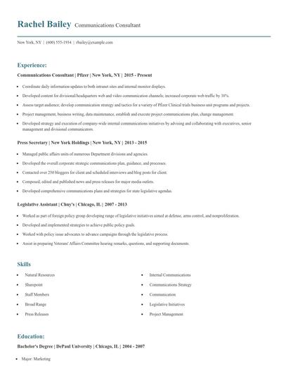 Communications Consultant Resume