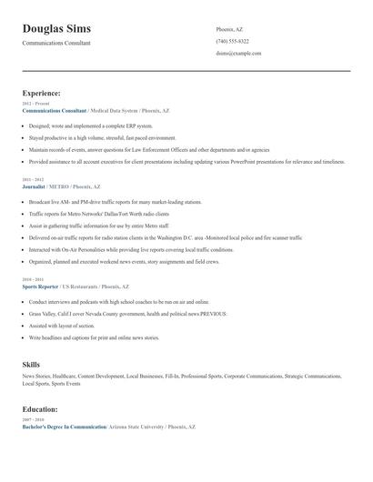Communications Consultant Resume