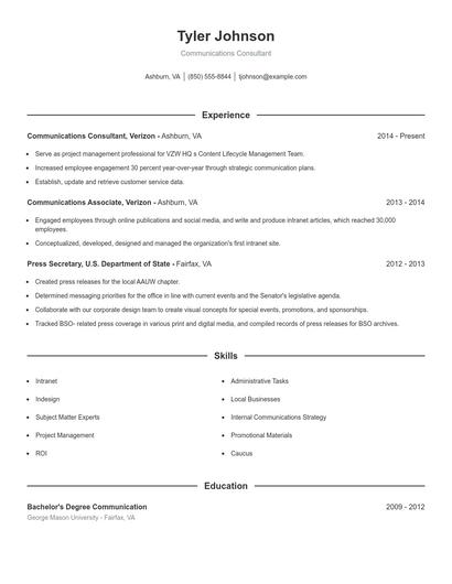 Communications Consultant Resume