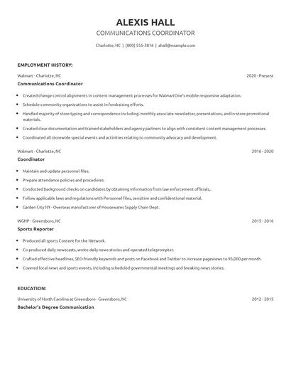 Communications Coordinator Resume