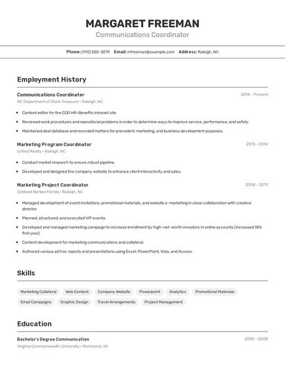 Communications Coordinator Resume