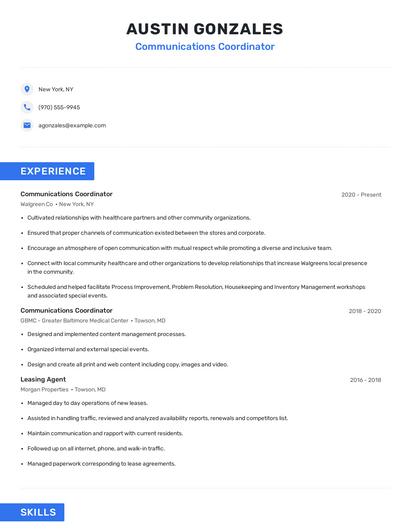 Communications Coordinator Resume