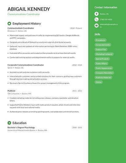 Communications Coordinator Resume