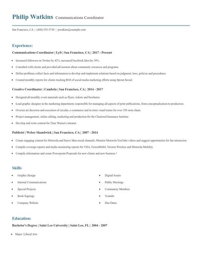 Communications Coordinator Resume