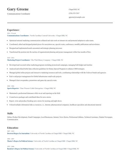 Communications Coordinator Resume