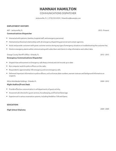 Communications Dispatcher Resume