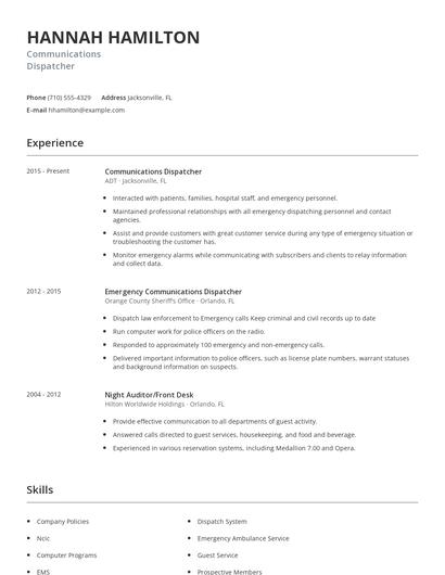 Communications Dispatcher Resume