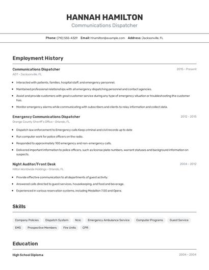 Communications Dispatcher Resume