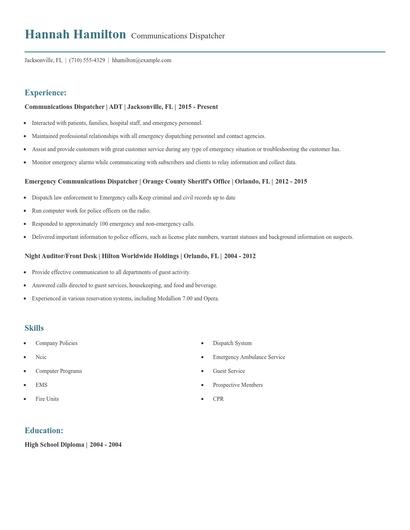 Communications Dispatcher Resume