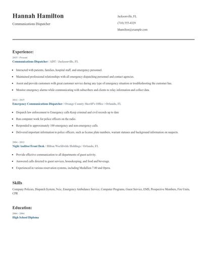 Communications Dispatcher Resume